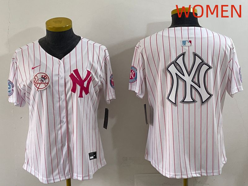 Women 2025 New York Yankees Blank White Stripe Joint Name Nike MLB Jersey style 29